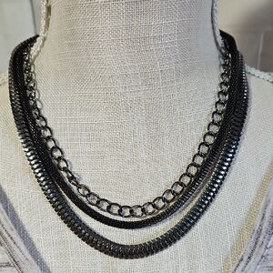 Sleek Black 3 Row Chain Necklace